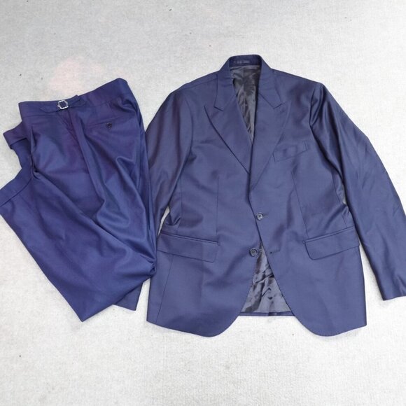 Pini Parma Suit 41R Pants 34 x 32 Blue Solid Wool Unstructured - Picture 1 of 16